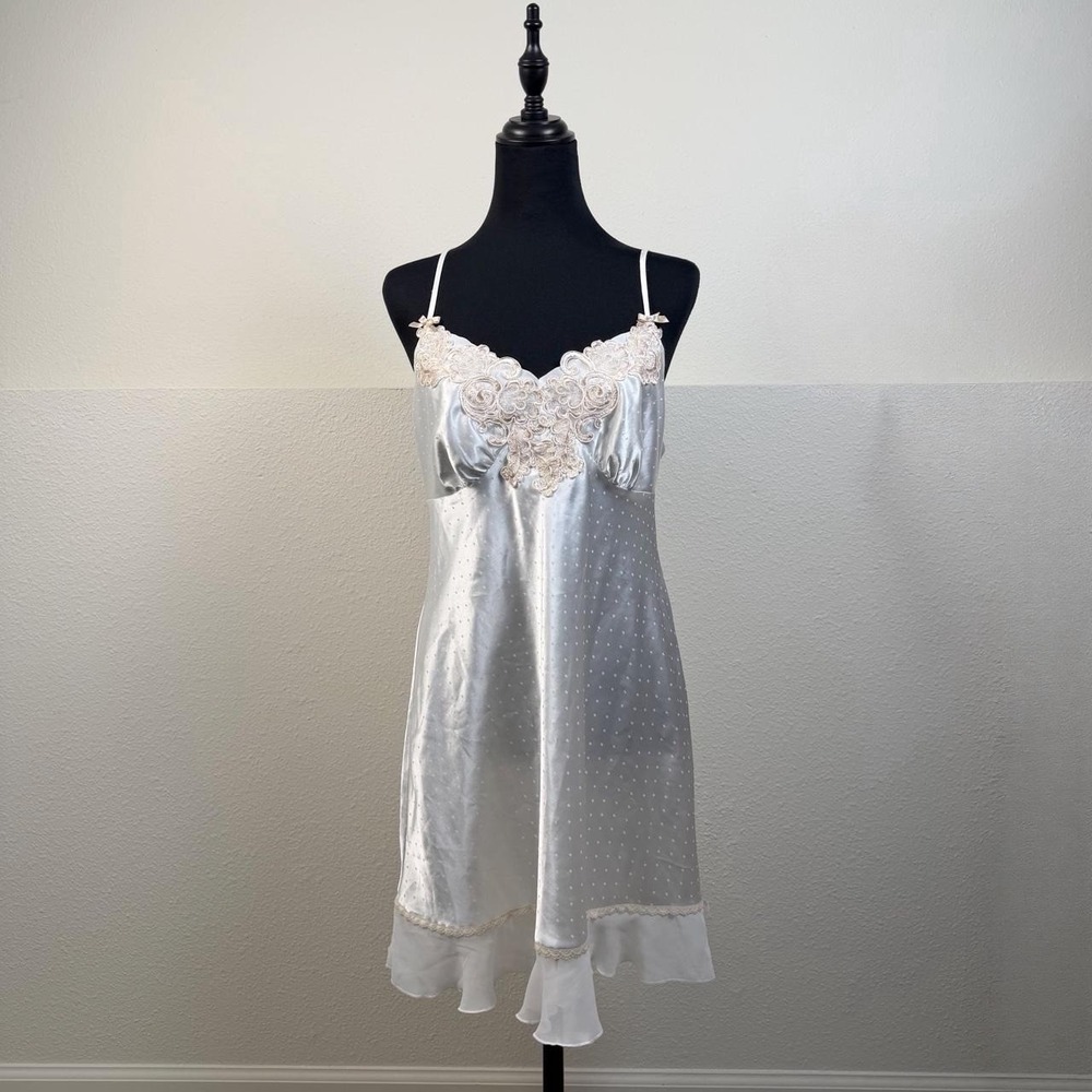 Vintage Bridal Linea Donatella White Satin Lace Slip Dress/ Size M